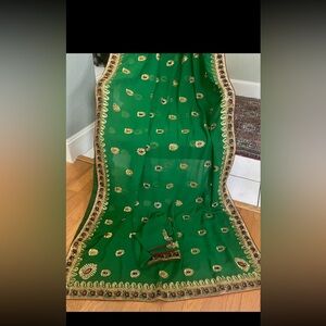 Exquisite Green Embroidered Wedding party indian/Pakistani saree